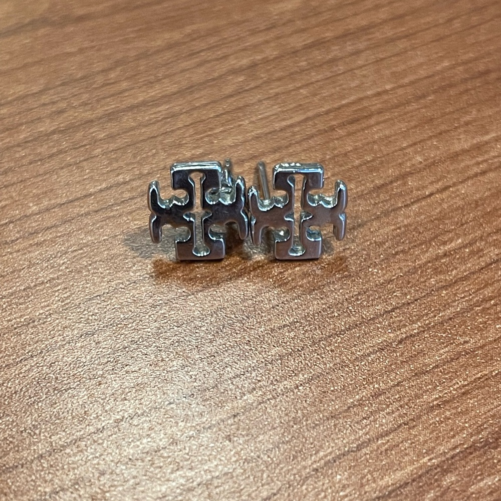 Tory Burch Silver Logo Earrings